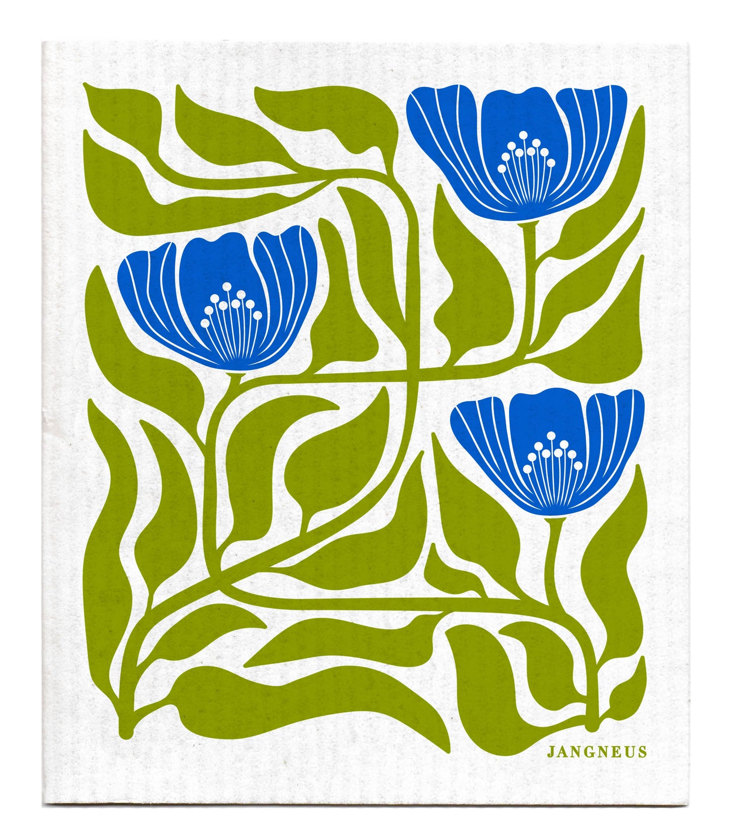 Swedish Dishcloth - Green + Blue Flowers