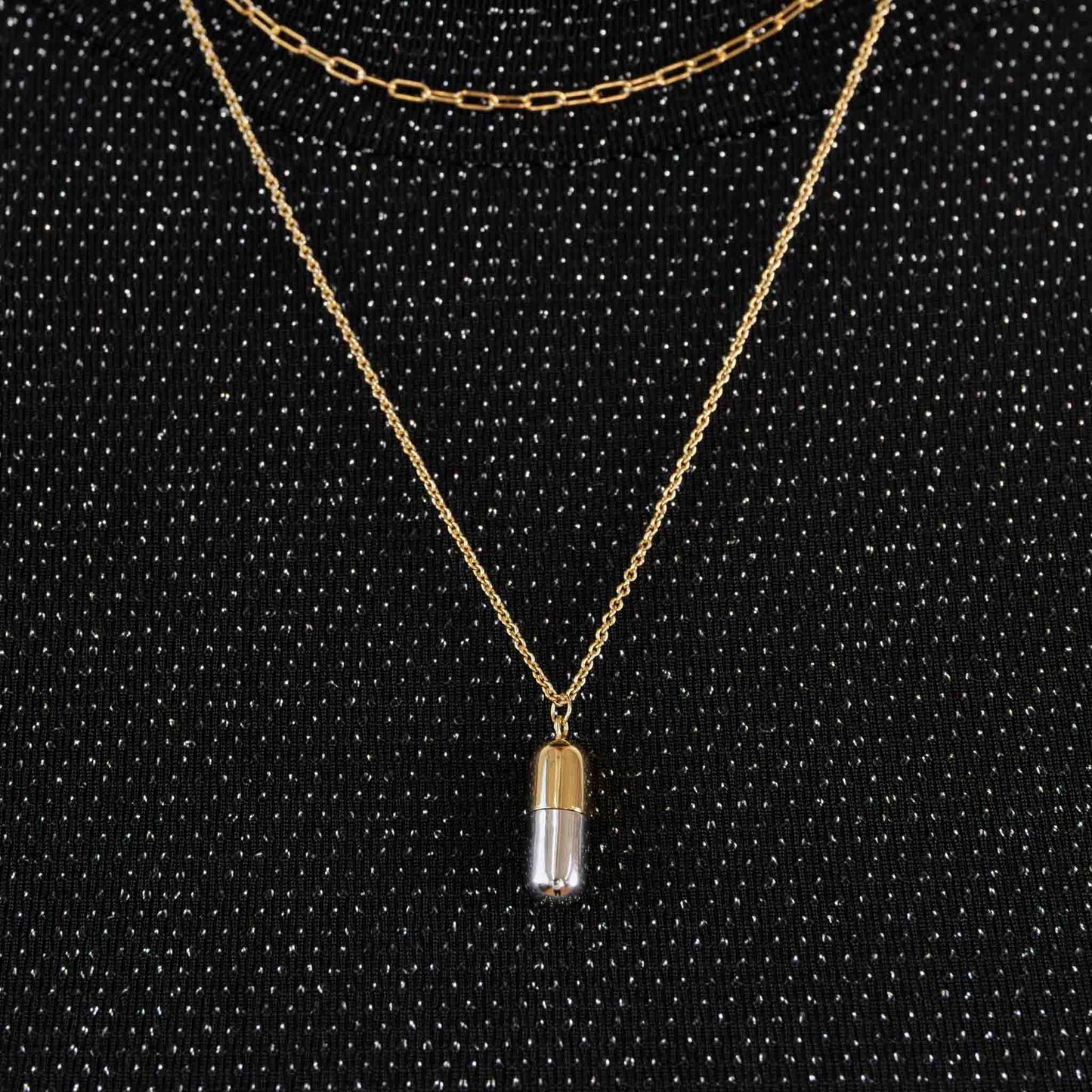 Pill Capsule Necklace - 14k Gold Plated Sterling Silver