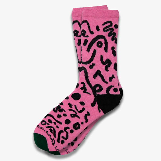 @ashleymaryart Scribble Crew Socks - Pink Panther