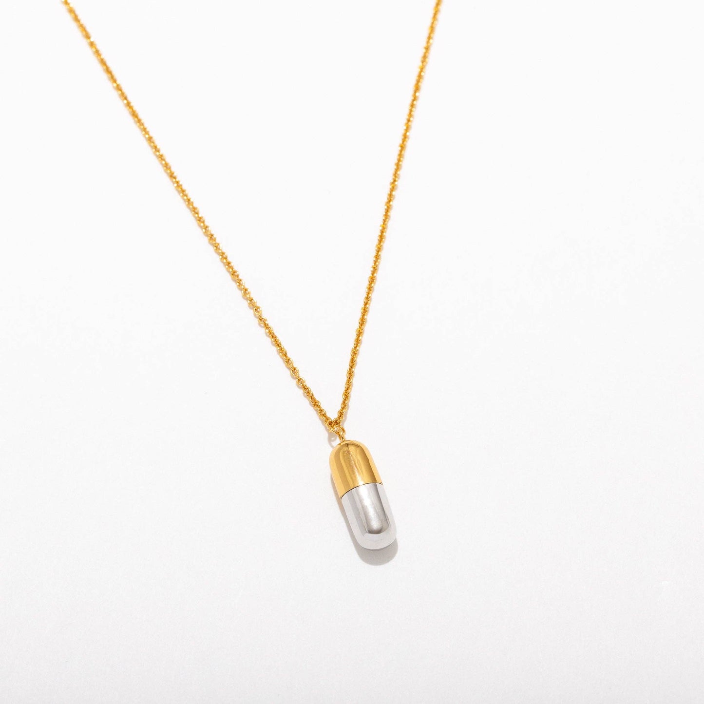 Pill Capsule Necklace - 14k Gold Plated Sterling Silver